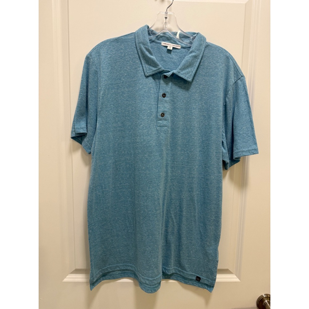 Threads 4 Thought Mens Polo Shirt‎ Medium Blue Heathered Short Sleeve Collared